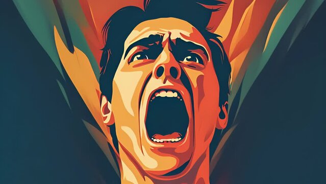 A person with their mouth open gasping in horror at soing unpleasant. Psychology art concept.