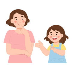 Little girl talking with mother vector illustration