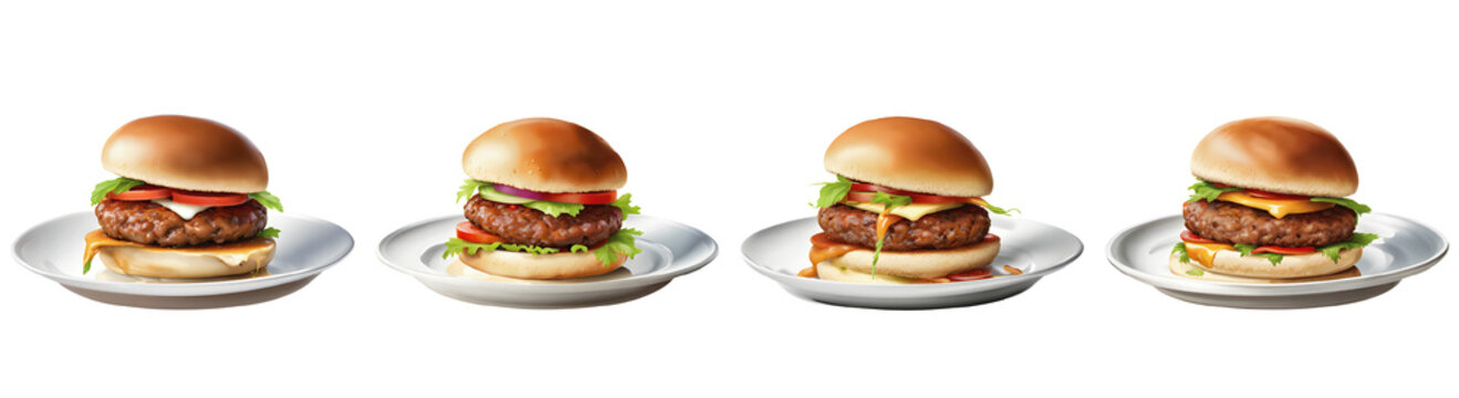 Burger in white plate, side view with, Generative AI Technology