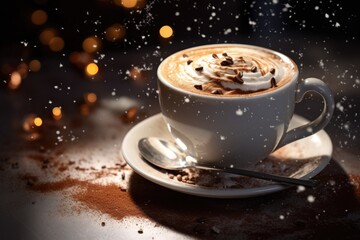 Festive Flavors: Delighting in the Warmth and Aroma of Christmas Cappuccino - A Delicious Tradition to Brighten Your Seasonal Celebrations. Copy Space.