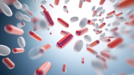 antibiotic pill capsules falling. Healthcare and medical  - obrazy, fototapety, plakaty