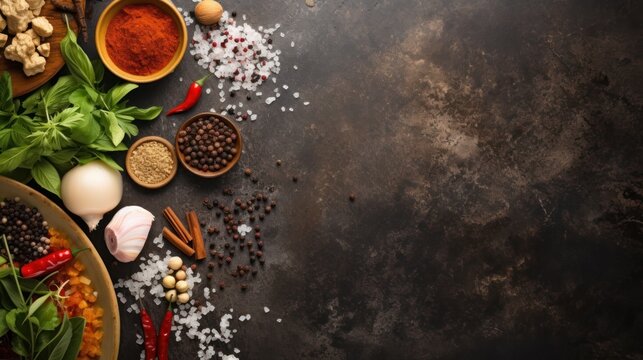 Asian food background with various ingredients 