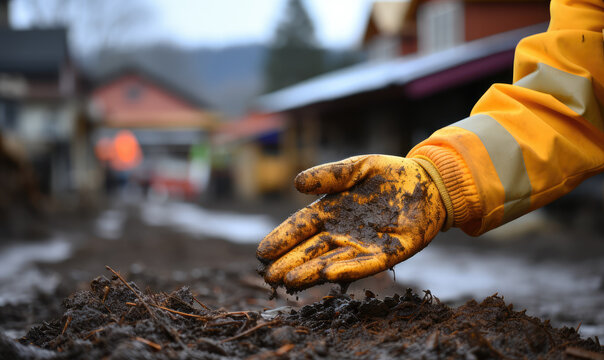 A worker is processing soil on a construction site