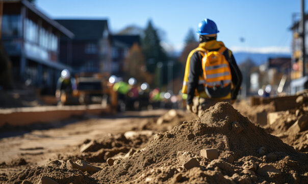 A worker is processing soil on a construction site