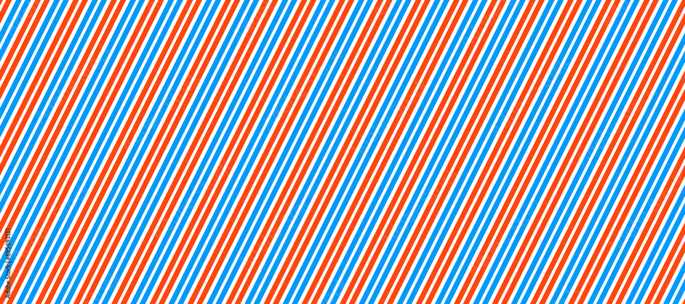 Poster Barber shop pole pattern. Abstract diagonal line seamless background. Striped repeating wallpaper. Red, white and blue repeated texture. Vector wrapping paper backdrop. Barbershop background