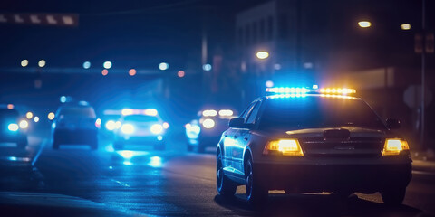 Police car is driving on the road - obrazy, fototapety, plakaty