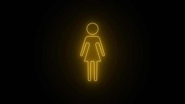 Neon Toilet sign animation. Pointer to the toilet or bathroom icon animation. female gender neon sign. WC toilet sign neon light 4k motion graphics.