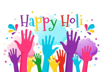 Happy Holi Festival Vector Illustration with Colorful Pot and Powder In Hindi in Colors Celebration Flat Cartoon Background Design