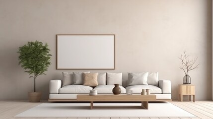 Home mockup, contemporary minimalist living room interior, 3d render Generative Ai