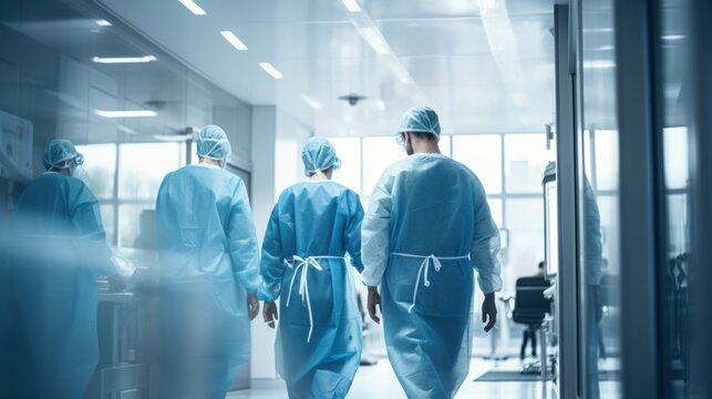 doctors walking down a corridor in hospital 