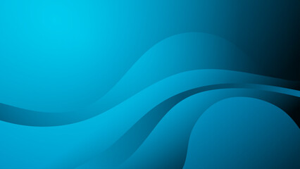 Blue gradient background with waves.