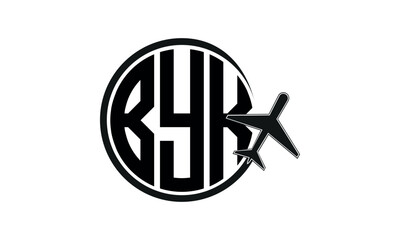 BYK three initial letter circle tour & travel agency logo design vector template. hajj umrah agency, abstract, wordmark, business, monogram, minimalist, brand, company, flat, tourism agency, tourist - obrazy, fototapety, plakaty