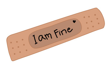 Plester Medical Doodle Cartoon Bandage For Wound Healing And Protection With Cream and Brown colors that can used for sticker, icon, decorative, etc. | I AM FINE