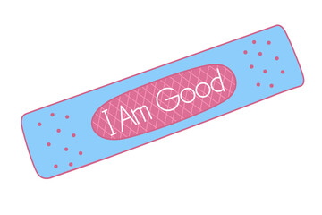 Plester Medical Doodle Cartoon Bandage For Wound Healing And Protection With Blue And Pink Colors That Can Be Used For Sticker, Icon, Decorative, etc. | I AM GOOD