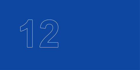 A large white outline twelve number on the left. Designed as thin white lines. Vector illustration on blue background