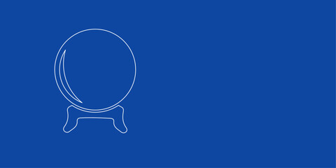 A large white outline spirit ball symbol on the left. Designed as thin white lines. Vector illustration on blue background