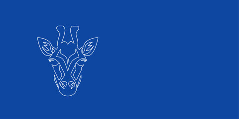 Fototapeta premium A large white outline giraffe head symbol on the left. Designed as thin white lines. Vector illustration on blue background