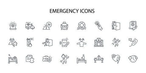 Emergency icon set.vector.Editable stroke.linear style sign for use web design,logo.Symbol illustration. - obrazy, fototapety, plakaty