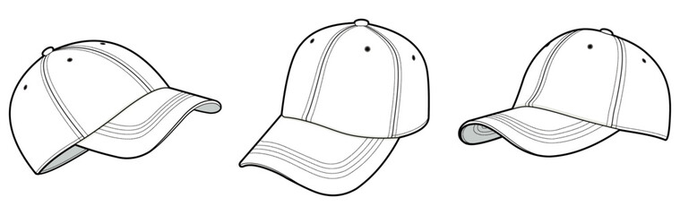 Baseball Cap vector illustration. Baseball Cap fashion flat technical drawing template. isolated on white. unisex, CAD mock-up.