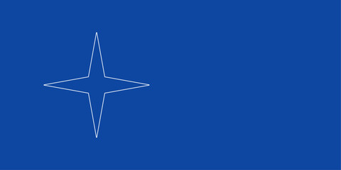 A large white outline star symbol on the left. Designed as thin white lines. Vector illustration on blue background