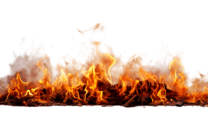 Flames on wood transparent background