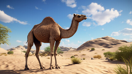 Dromedary Camel Sahara Desert Merzouga Morocco. Generative AI - obrazy, fototapety, plakaty