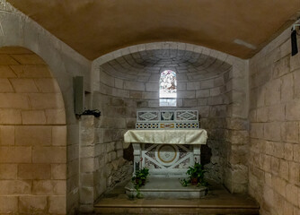 The small altar in the dungeon of Saint  Josephs Church is located on the territory of Church of the Annunciation in the Nazareth city in northern Israel