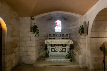 The small altar in dungeon of Saint  Josephs Church is located on the territory of Church of the Annunciation in the Nazareth city in northern Israel
