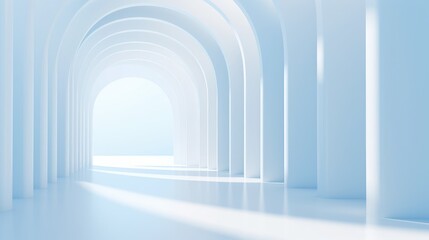 Beautiful airy widescreen minimalistic white and light blue architectural background banner with tilted columns. Generative Ai