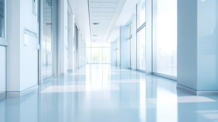 Abstract blur luxury hospital corridor. Blur clinic interior background 