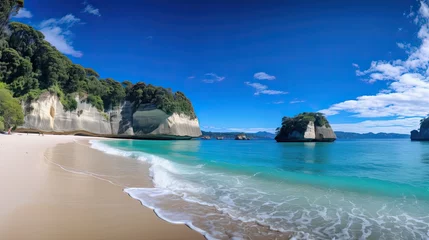 Keuken spatwand met foto Cathedral Cove beach in summer © paisorn