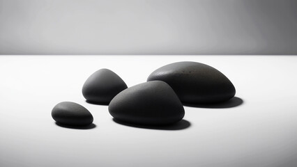 Fototapeta na wymiar Gray stones lie on a white surface