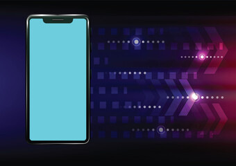 Smartphone mockup on cyberspace background.Vector illustration of speedline futurist background. - 695701538