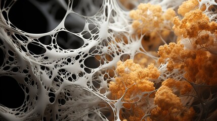 Extensive network Microscopic fungal hyphae of a white hue - obrazy, fototapety, plakaty