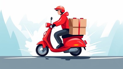 speedy food delivery: scooter courier with red backpack en route