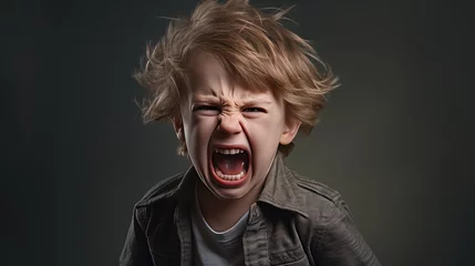Fotobehang Emotional Tantrum and Angry little boy at home  © CStock