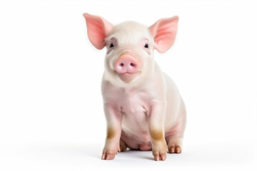 a pig sitting on a white surface with its front paws up
