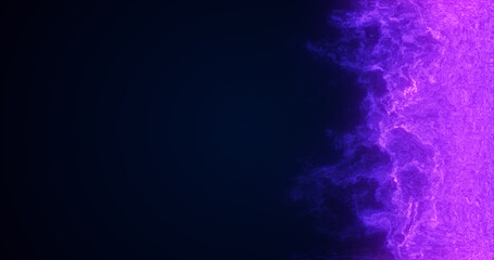 Abstract purple flame fire energy magical from smoke fog glowing bright electric small particles flying dots on a black background