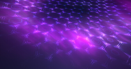 Abstract purple background pattern of hexagons glowing futuristic digital energy magical bright