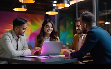 Indian businesspeople or employee group discussing to each other