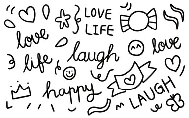 hand drawn doodle. live love laugh