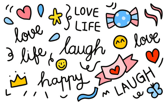 hand drawn doodle. live love laugh