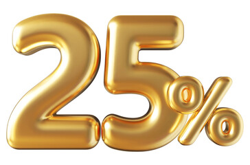 25 percent off sale gold 3d number render