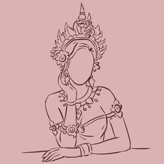 Asian girl in crown vector for card decoration illustration