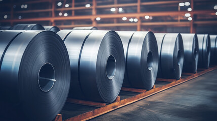 roll of carbon steel sheets at factory. - obrazy, fototapety, plakaty