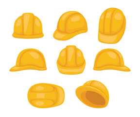 Safety construction helmet set with various view or composition, yellow hard hat with different view angles, construction safety industry hat protective worker, Hard Hat Icon isolated white background