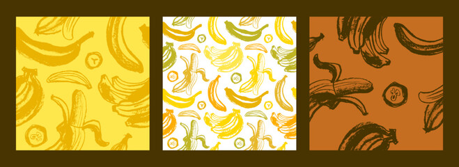 Vector banana seamless pattern for tropical banner design. Banana background. Naive hand-drawn crayons fruit backdrop. Bananas ornament.