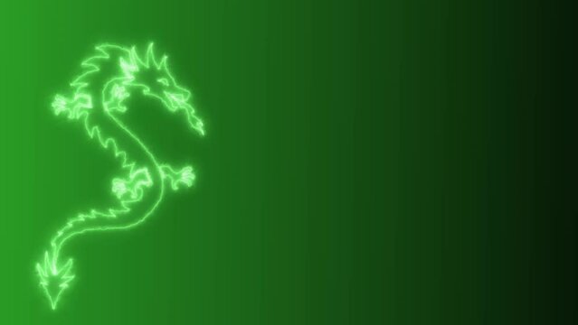 Glowing green dragon on gradient green background. Chinese new year dragon animation with free space on the right. .