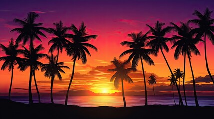 Fototapeta na wymiar Silhouette Of Palm Trees at Tropical Sunrise