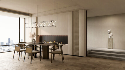 3d rendering dining room modern minimalist interior 